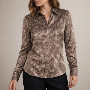 Mandarin & Mint Silk Geometric Pattern Dress Shirt